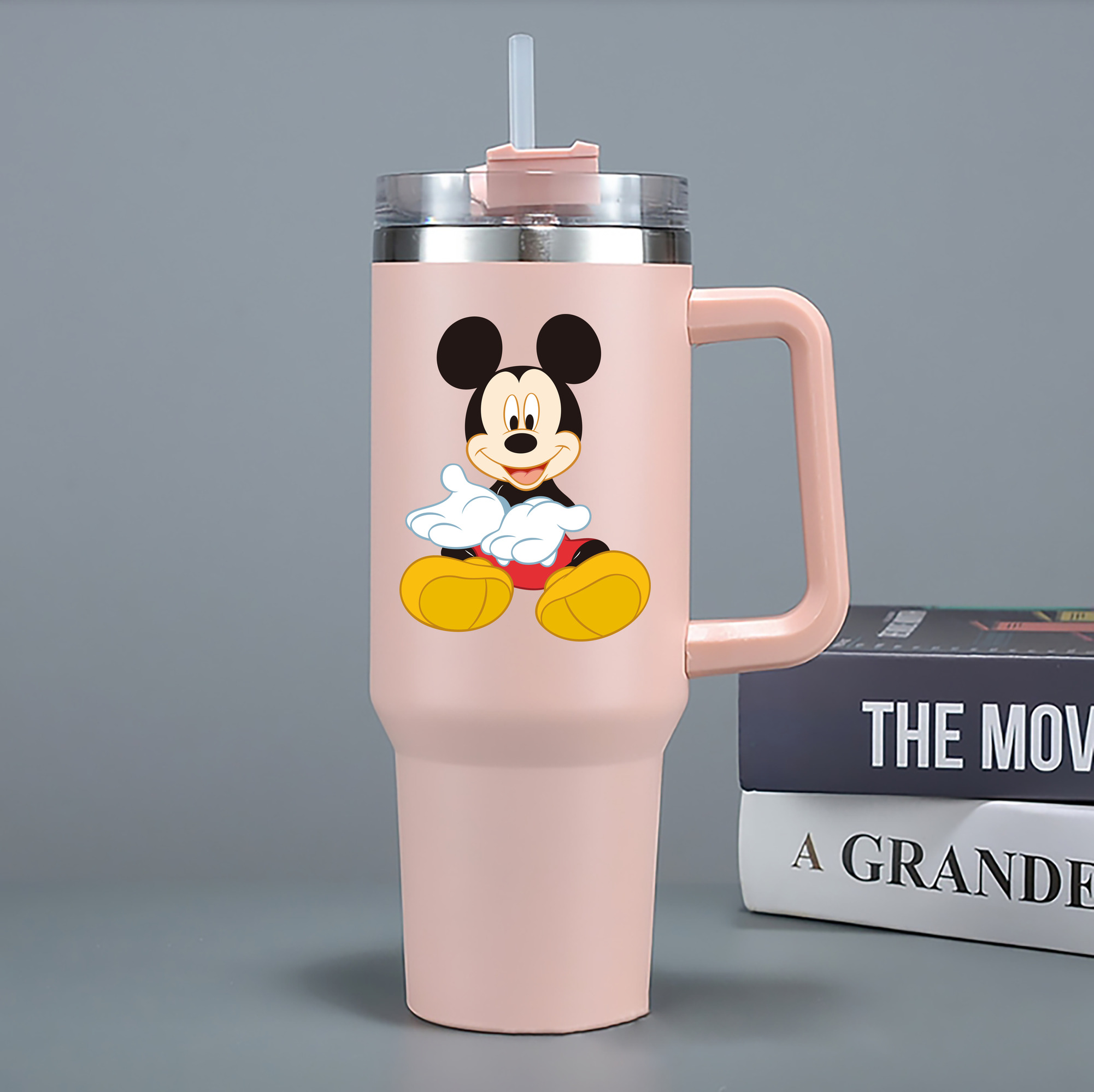 （画像用） ミッキーマウス Mickey Mouse 1200mL車用タンブラー - クリスタルステッカー（プラスチックストロー付き）